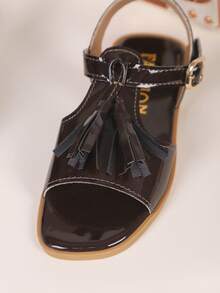 1双儿童流苏PU休闲时尚凉鞋，适合夏季穿着 - 酒紅色 - 查看 8