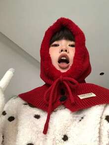 女士冬季帽子围巾两用帽，多功能连帽围巾，二合一连帽围巾，时尚拉法帽，户外运动保暖冬季拉法帽