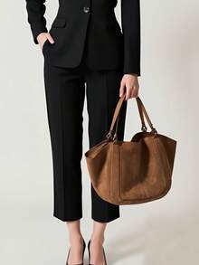 大容量鹿皮手提包 女士 2025 新款奢华小众高感通勤单肩便携腋下包 - 棕色 - 查看 3