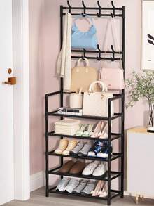 1 pieza Estantería de zapatos de varios niveles, perchero de pie y organizador de zapatos multifuncional y sencillo para el hogar - Negro - Ver 2