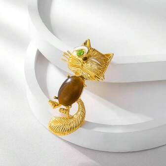 1 st vintage unik kreativ tecknad stor svans kattbrosch, utsökt söt klädväska tillbehörsnål