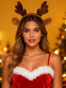 1pc Reindeer Antler Headband, Red Christmas Party Hair Accessory ,Hair Band ,Diadema ,Hair Hoop - Multicolor - View 7