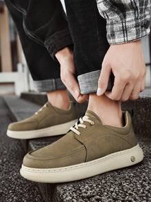 四季新款男士舒适软底运动鞋，休闲皮鞋，商务鞋，百搭时尚运动鞋，旅行鞋，一脚蹬乐福鞋，系带金属鞋眼 - 棕色 - 查看 11