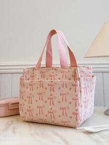 Elegant Mother Bag With Bow Decor, Large Capacity Tote Bag, Minimalist & Versatile, Suitable For Outings, Students And Office Workers, Can Be Used As Lunch Box Insulator - Pink - View 9