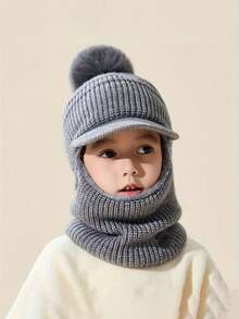 儿童帽子和保暖手套两件套 - 秋冬季护耳护颈连体手套，男女童通用，可爱毛球针织帽，冬季保暖加厚帽，适合日常出行、户外骑行、徒步、雪地旅行，适合2-6岁儿童，是送给孩子的礼物。 - 彩色 - 查看 5