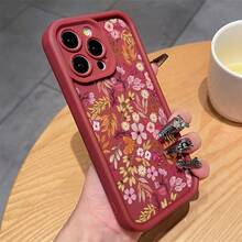 Funda de teléfono elegante Gaozhu, impresión de flores en rojo vino, TPU, anti-caída, cobertura completa, funda protectora de precisión para Apple  6/7/8/X/Xs/Xr/Xs Max/11/12/13/14/15/16Pro Max, cubierta resistente a impactos, funda a prueba de golpes, diseño de impresión floral, carcasa decorativa para teléfono, material TPU, funda flexible para teléfono, carcasa para smartphone, funda móvil, amantes de la moda, compradores de accesorios tecnológicos presentan un estilo más individualista. - 1 pieza - Ver 6