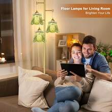 The New 3-Head Flower-Shaped Glass Floor Lamp For Living Room And Bedroom, With Petal-Shaped Upright Lighting, Is Suitable For Hall, Bedroom Lighting And Creating A Romantic Party Atmosphere. - 薄荷綠 - 查看 2