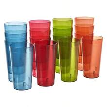 Cafe Break - Resistant Plastic 20oz Restaurant - Quality Beverage Tumblers Set of 16 in 4 Assorted Colors. - Surtido + 20 onzas líquidas (Juego de 16) - Ver 2