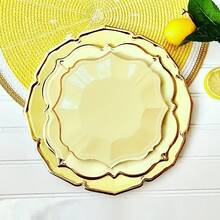 10 piezas/30 piezas/50 piezas Platos de papel amarillos de 9 pulgadas para verano - Platos desechables de limón para fiestas, excelentes para servir pasteles/ensaladas en duchas nupciales, cumpleaños, bodas y decoración de fiestas de verano - Amarillo - Ver 10