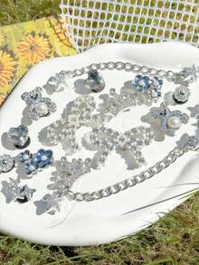 16件套可拆卸DIY水钻小熊、蝴蝶结、圣诞雪花鞋饰链，完美节日礼物 - 16PCS銀色 - 查看 5