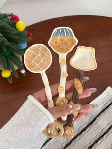 1件精美甜点汤匙，陶瓷面包汤匙，精美浆果汤匙，松饼菠萝牛角面包甜点汤匙，精美厨房餐具，厨房配件，汤匙，牛角面包，盛菜汤匙