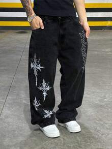 Teen Boys' Y2K Retro Loose Fit Jeans, Casual Street Style Versatile Denim Pants For All Seasons - Black - View 1