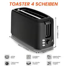 SUPERLEX 4-Scheiben-Toaster Mattschwarzer 1450W – Schnellaufheizung mit Aufwärm-, Auftau-, Abbruch- und Extra-Aufwärmfunktion, 7-Gang-Einstellung , LED-Statusanzeige, herausnehmbare Krümelschublade sowie einfache Reinigung, ausschließlich für Toast geeignet, ideal für Haushalt und Büro - EU F-Typ Stecker (220-240V) - Übersicht 5