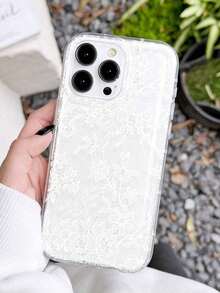 1pc Elegant Lace Pattern Anti-Slip Transparent Cushion Soft Phone Suitable 11/12/13/14/15/16 Pro Festive Surprise |   Cute & Protective Her - 1 cái - Xem 3