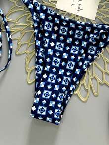 Conjunto de bikini de 2 piezas con estampado geométrico para mujeres, estilo europeo y americano 2025 - Multicolor - Ver 4