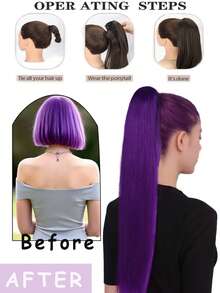 Claw Clip Ponytail Extension Hair Purple 32 Inch Long Straight Heat-Resistant Fiber Synthetic Hair Patch, Suitable For Daily Use By Women And Girls At Parties - Purple - View 5