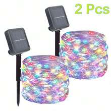 Đèn dây năng lượng mặt trời ngoài trời, đèn dây năng lượng mặt trời bằng dây đồng, đèn Giáng sinh năng lượng mặt trời, thích hợp trang trí sân vườn/cắm trại/đám cưới/sân nhà/hiên nhà. - Nhiều màu - Xem 8