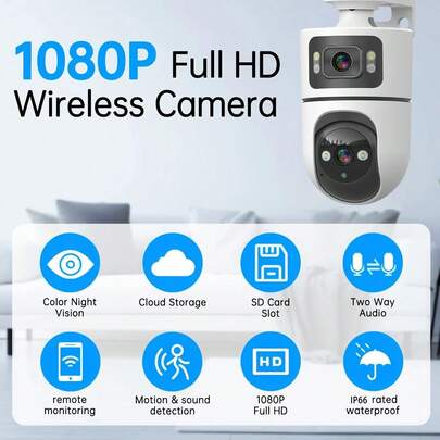 1set Cloud Memory Card Dual Storage Camera AI Dual Lens 2K HD Full Color Night Vision Auto Human Tracking WiFi Wired Home Shop Surveillance