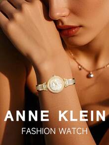 Anne Klein Women's Gold Quartz Watch, Rhinestone & Pearl Dial, Round Gold Case, Elegant Fashion Analog Water Resistant Wristwatch, AK/1980TMGB-2025 - Yellow 2 - View 3