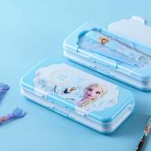 Hộp bút nhựa dung tích lớn Disney Frozen cho học sinh, hộp đựng văn phòng phẩm sáng tạo hai mặt, mùa tựu trường - P88103 màu xanh - Xem 4