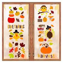 Thanksgiving Window Clings 6 Sheets - Fall Gel Stickers For Glass, Turkey Pumpkin Owl Decorations - Reusable Thanksgiving Window Decals For Home &Amp; Office - 多色297 - 查看 6