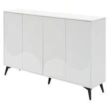 White Sideboard, 160 Cm Wide, Multifunctional Sideboard, Chest Of Drawers, Highboard With Adjustable Shelves, 4 Doors, Metal Legs - 白色 - 查看 6