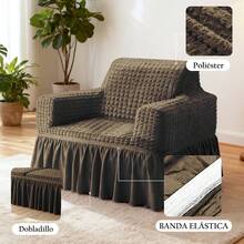 AMOROSA 3 Pieza Funda Cubre Sala con Falda Tipo Plumeti Funda de Sofá Lavable Elástica Fácil de Instalar Fundas para Sillones Sala  (1 plaza, 2 plazas, 3 plazas) Decoración Sala - Marrón ceniza - Ver 5