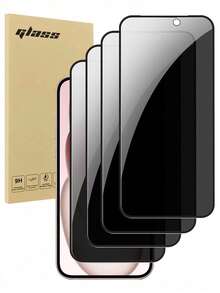 4pcs Full Screen Tempered Glass Privacy Screen Protector, Compatible With IPhone 17/16e/15/16/16plus/Promax/15Pro/14Promax/13/12/11, Black Framed Anti-Peeping Full Coverage Phone Screen Protector - Black - View 41
