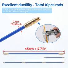10pcs 4mm Diameter, 33/45/45.7cm Length Blue Fiberglass Fish Tape, Used For Pulling Wires Through Walls, Attics, Crawl Spaces, Basements And Ceilings