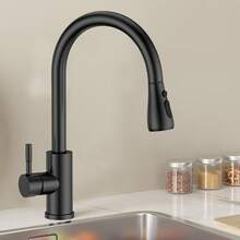 Modern Single Lever Kitchen Mixer - 360° Rotation Pull Out Spray Tap - Black - View 4