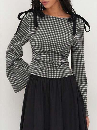 Women Y2K Fairycore Grunge Shirts Long Sleeve Striped Print Slim Fit Pullover Tops Vintage Harajuku Korean Blouse