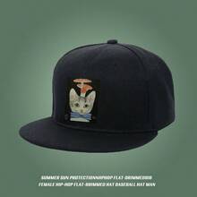Black cat pattern design, with illustration, cap, fashion style graphic print small head around snapback cap fashionable breathable duckville cap unisex sports snapback cap visual haphop baseball cap low cap large head around ball cap snapback Baseball cap retro flat bill cap duck cap baseball cap low cap - ブラック - チェックする 4