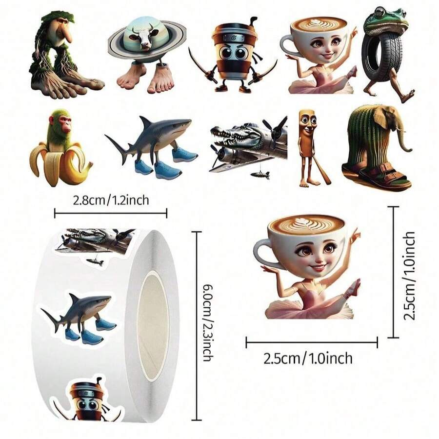 500 Pcs Sticker Set - TungTungTungSahur - Meaningless Design Meme Stickers, Suitable For Mobile Phones, Laptops, Refrigerators, Toolboxes, And Luggage - Multicolor - View 1