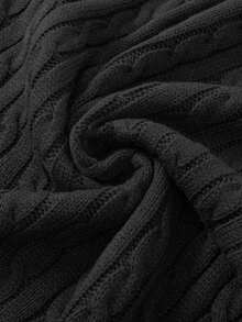 Men's Twist Rope Knitted Pullover Sweater, Crew Neck Long Sleeve - Black - View 4