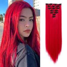 22英寸直发合成假发，7片装直发接发套装，带隐形夹，可延长头发长度 - 彩色 - 查看 58