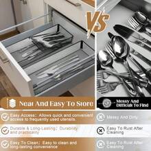 TYUI DOSTATNI 2 Pcs Mesh Silverware Drawer Organizer Cutlery Drawer Organizer Utensil Tray Organizer Silverware Holder For Flatware Knives Spoons Storage 14.1X5.3x2inch - 黑色 - 查看 4