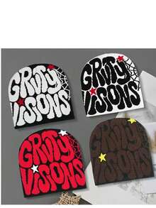 Outdoor Casual Sport Cap For Running Riding Hiking Women Harajuku Punk Cool Hat Soft Warm Fashion Skullies Beanies, Halloween Letter Bohemian Acrylic Knit Hat, All Season Autumn Decor - A - View 36