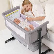 3-In-1 Baby Crib, Baby Bed,Baby Bassinet,Boasting Effortless Smooth-Gliding Wheels, Height-Adjustable Frame, Gentle Rocking Motion, Breathable Mesh Panels For Optimal Airflow,Bedside Bed For Babies,Essential Goodies For Growing Kids, Baby Need,Baby Stuff, Essential For New Mothers,Newborn Gift - Màu Xám nhạt - Xem 8