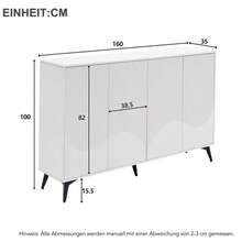 White Sideboard, 160 Cm Wide, Multifunctional Sideboard, Chest Of Drawers, Highboard With Adjustable Shelves, 4 Doors, Metal Legs - 白色 - 查看 3