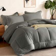 Thread Count:500, Queen Size 5pcs Or 7pcs Quilted Microfiber Comforter Set - 100% All-Season Soft Warm Bedding With Geometric Pattern, Machine Washable, Includes Comforter, Sheet, Falt Sheet - 深灰色 - 查看 12