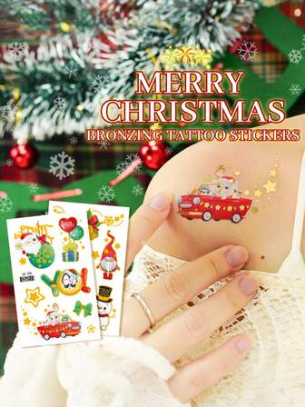 8 PIEZAS de tatuajes temporales navideños - Pegatinas doradas, tatuajes falsos a prueba de agua y sudor con patrones de renos, muñeco de nieve, copos de nieve, árbol de Navidad y Papá Noel, perfectos como regalo de Navidad para amigos y familiares para decorar el Body en fiestas, festivales de música y carnavales de Navidad