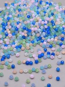 200入組4mm雜色藍綠彈簧顏色圓形玻璃珠,適用於珠寶製作項鍊配件