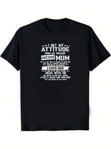 Rolig Mamma Quote T-Shirt - "I Get My Attitude From My Awesome Mom" - Soft Breathable Round Neck Tee - Mother's Day Gift Mom, Daughter, Son - Casual Everyday & Outdoor Wear - Fun Mother's Day Gift Idea, Mom Sweater, Daughter Clothes, Playful Text Design, Comfortable Fit, Family Matching Outfits, Humorous Clothing, Lightweight Material, Short Sleeve Top, Family Bond, Gift Her, Quality Design, Soft Fabric, Round Neck Shirt, Inspirational Clothing, Lightweight Material - 黑色 - 查看 1