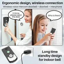 Wireless Intercom Doorbell 1500 Meters 2 Charging Methods Intercomunicador for Home Security - Negro - Ver 6