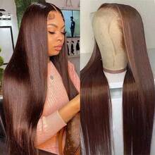 NATAN 蜂蜜金棕色前额发片，180% 密度，真人前额发片混合发丝，无胶蕾丝前假发，13*4 无胶假发，无胶真人假发，4/27 高光波波头假发，女士款，预先拔毛，8 英寸-36 英寸混合发丝，由真人前额发片与合成纤维和蛋白质丝混合制成。 - S4 - 查看 8