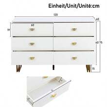 Modern Sideboard And Mirror Set In White – Elegant Combination Of A 6-Drawer Chest Of Drawers With Gold Accents And A Square Wall Mirror (80x80 Cm) – Perfect For Hallway, Bedroom And Living Room - 白色 - 查看 5