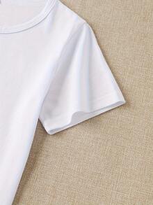 Camiseta De Pascua Y Navidad Basada En Una Historia Real - Casual, Cuello De Tripulación, Poliéster, Ligero Estiramiento, Estampado De Caricatura, Manga Regular, Manga Corta, Verano, Tops De Punto, Ajuste Regular, Tela De Punto - Blanco - Ver 4