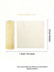 1 Roll Cream Beige Deco Mesh Ribbon 10 Inch X 30 Feet, Metallic Poly Mesh Roll For Holiday Decorating Door Wreath Supplies Christmas Tree Halloween Decoration Gift Wrapping (Ivory/Gold Foil) - Gold - View 9