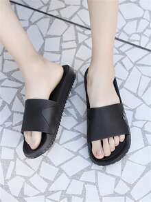 Men's Athletic Slides, Thick EVA Sole, Lightweight Casual Home & Outdoor Wear Slides, Summer Slippers For Outdoor, Beach & Casual - Black - View 5