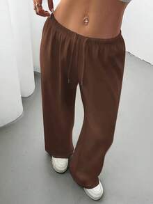Quần chạy bộ ống rộng thường ngày dành cho nữ - Cạp quần rút màu xám, cạp chun, dáng rộng thoải mái cho mùa xuân/hè/thu, hoàn hảo cho trang phục thường ngày, quần chạy bộ - Cà phê nâu - Xem 6